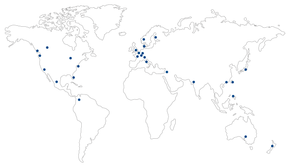 World map with dots in all countries with 
