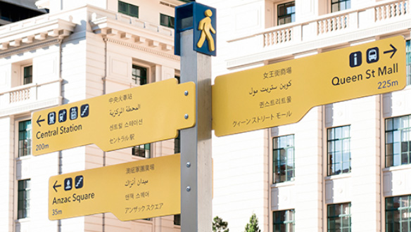 Brisbane multilingual pedestrian signage